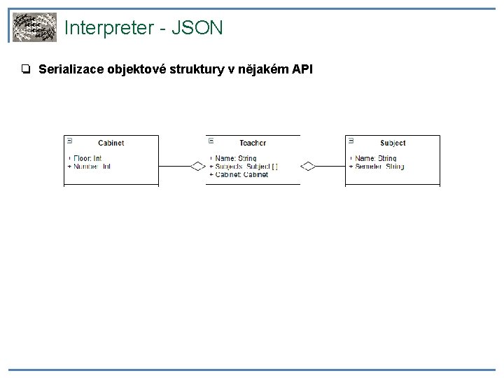 Interpreter - JSON ❏ Serializace objektové struktury v nějakém API 