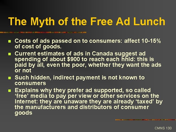 The Myth of the Free Ad Lunch n n Costs of ads passed on