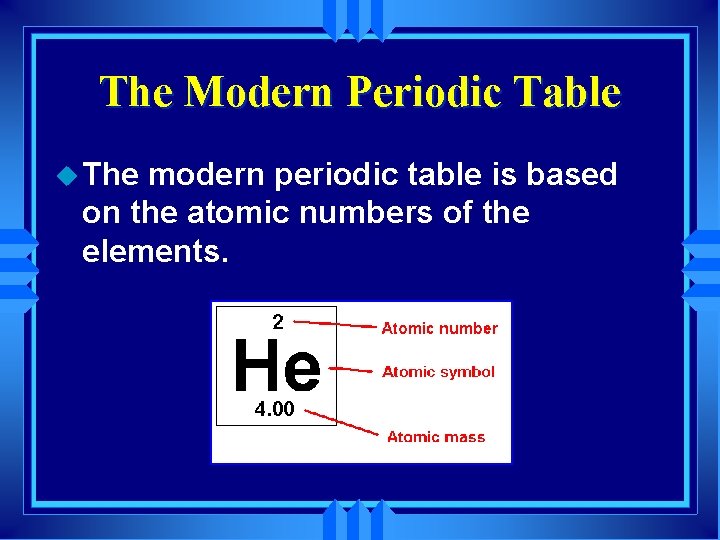 The Modern Periodic Table u The modern periodic table is based on the atomic
