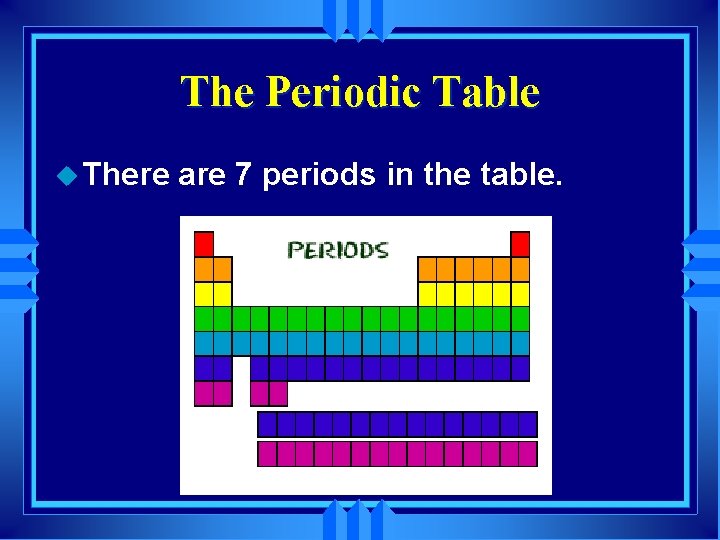 The Periodic Table u There are 7 periods in the table. 