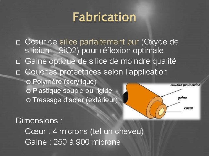 Fabrication Cœur de silice parfaitement pur (Oxyde de silicium : Si. O 2) pour