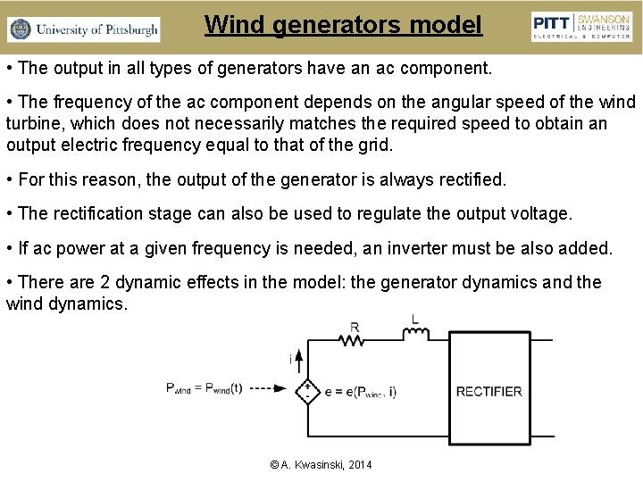 Wind generators model • The output in all types of generators have an ac