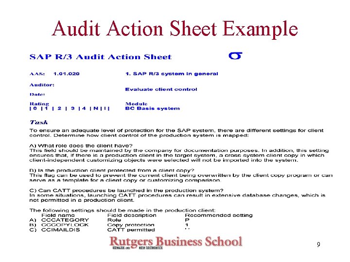 Audit Action Sheet Example 9 