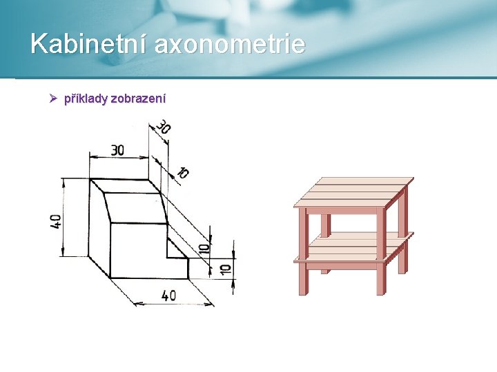 Kabinetní axonometrie Ø příklady zobrazení 