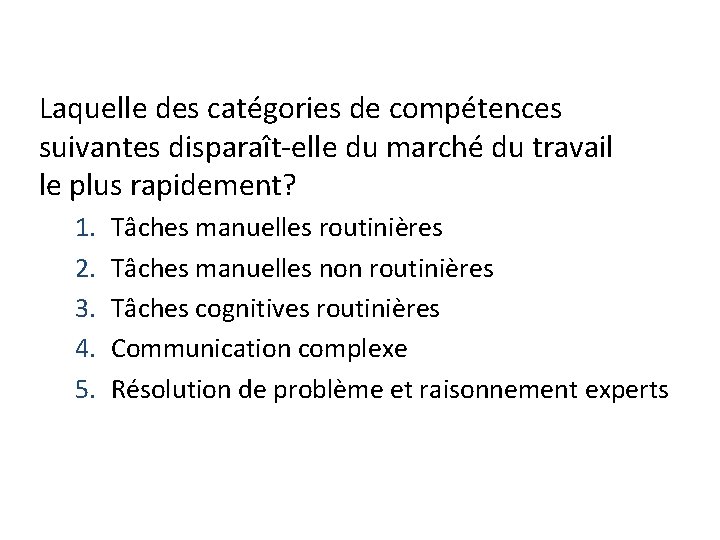 Laquelle des catégories de compétences suivantes disparaît-elle du marché du travail le plus rapidement?