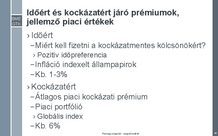 BME GTK Időért és kockázatért járó prémiumok, jellemző piaci értékek › Időért – Miért