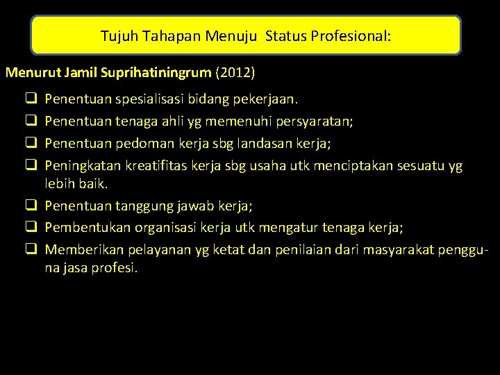 Tujuh Tahapan Menuju Status Profesional: Menurut Jamil Suprihatiningrum (2012) Penentuan spesialisasi bidang pekerjaan. Penentuan