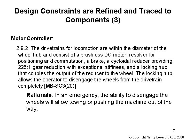 Design Constraints are Refined and Traced to Components (3) Motor Controller: 2. 9. 2 Design Constraints are Refined and Traced to Components (3) Motor Controller: 2. 9. 2