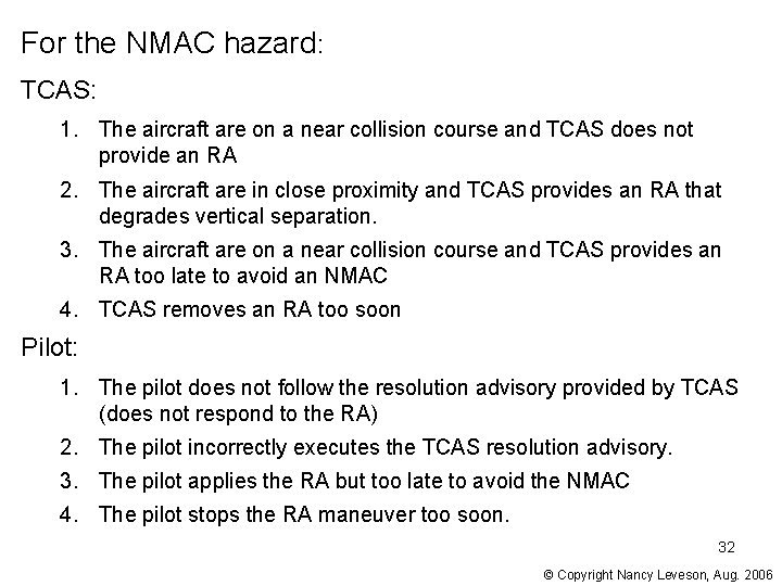 For the NMAC hazard: TCAS: 1. The aircraft are on a near collision course For the NMAC hazard: TCAS: 1. The aircraft are on a near collision course