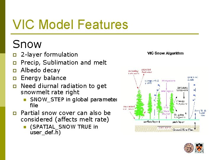 VIC Model Features Snow p p p 2 -layer formulation Precip, Sublimation and melt