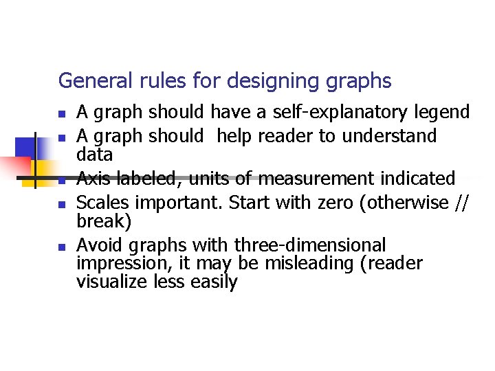 General rules for designing graphs A graph should have a self-explanatory legend A graph