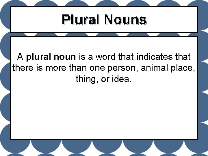 Plural Nouns A plural noun is a word that indicates that there is more
