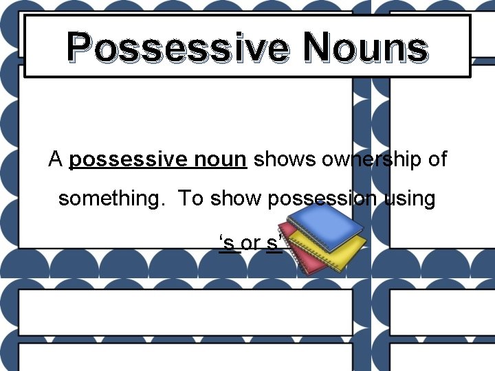Possessive Nouns A possessive noun shows ownership of something. To show possession using ‘s