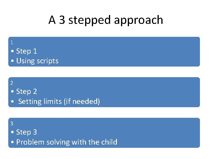 A 3 stepped approach 1 • Step 1 • Using scripts 2 • Step