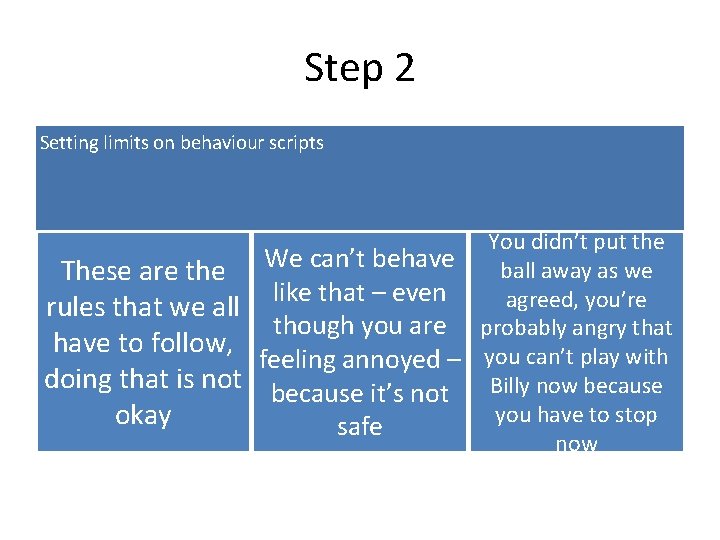 Step 2 Setting limits on behaviour scripts These are the rules that we all