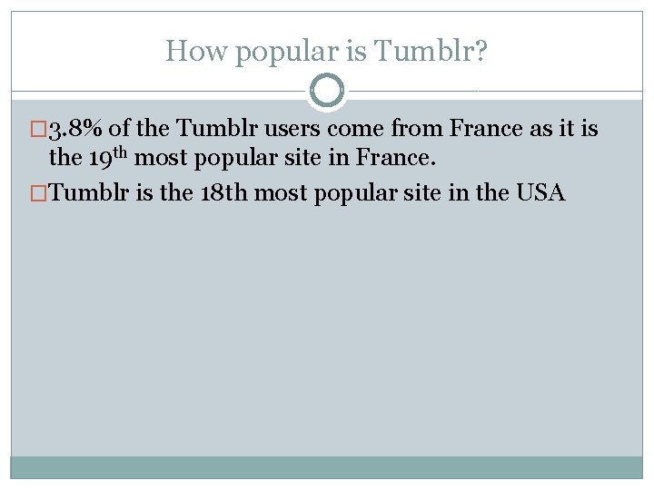 How popular is Tumblr? � 3. 8% of the Tumblr users come from France