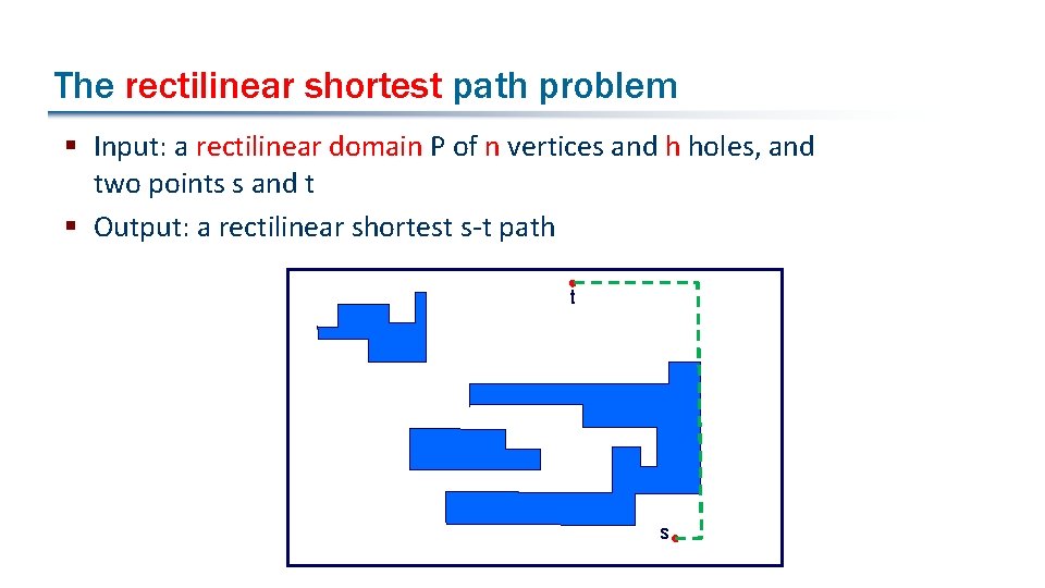 The rectilinear shortest path problem § Input: a rectilinear domain P of n vertices