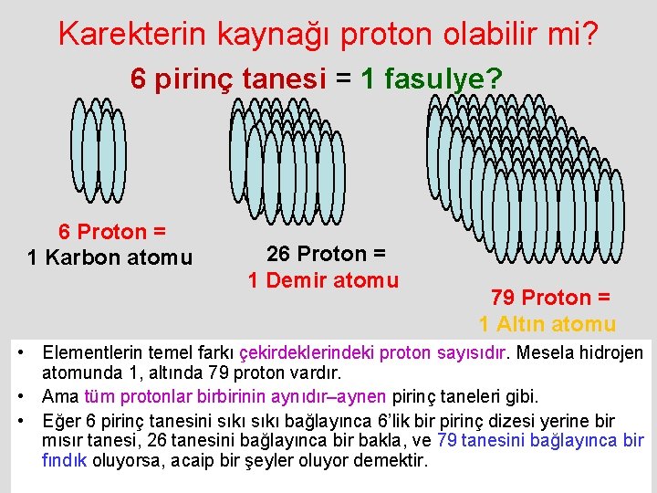Karekterin kaynağı proton olabilir mi? 6 pirinç tanesi = 1 fasulye? 6 Proton =