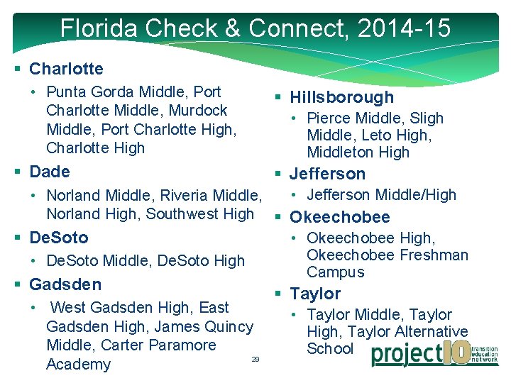 Florida Check & Connect, 2014 -15 § Charlotte • Punta Gorda Middle, Port Charlotte
