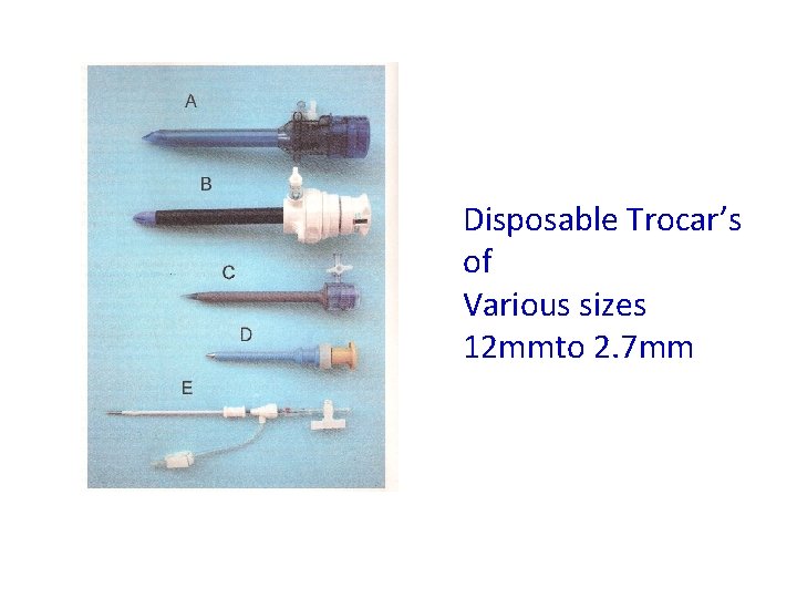 Disposable Trocar’s of Various sizes 12 mmto 2. 7 mm 