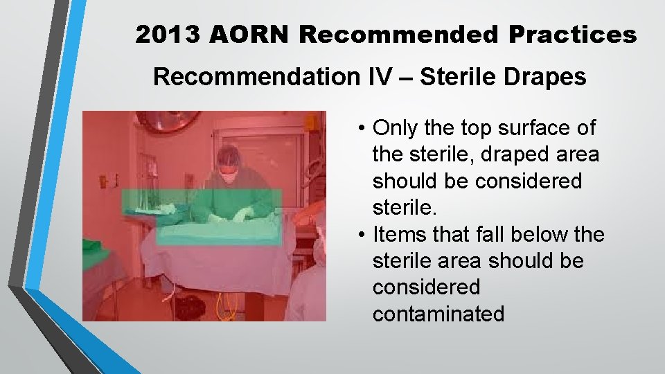 2013 AORN Recommended Practices Recommendation IV – Sterile Drapes • Only the top surface