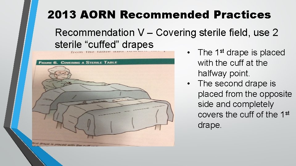 2013 AORN Recommended Practices Recommendation V – Covering sterile field, use 2 sterile “cuffed”