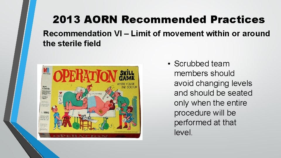 2013 AORN Recommended Practices Recommendation VI – Limit of movement within or around the