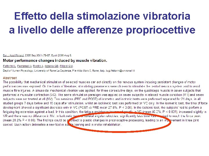 Effetto della stimolazione vibratoria a livello delle afferenze propriocettive 