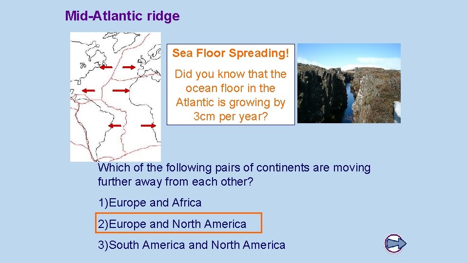 Mid-Atlantic ridge Sea Floor Spreading! Did you know that the ocean floor in the