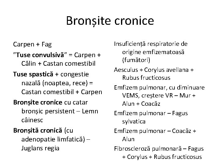 Bronșite cronice Carpen + Fag ”Tuse convulsivă” = Carpen + Călin + Castan comestibil