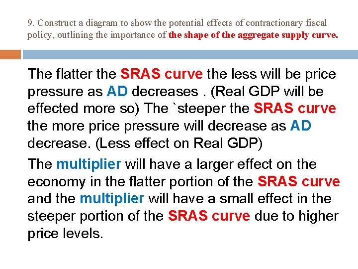 9. Construct a diagram to show the potential effects of contractionary fiscal policy, outlining