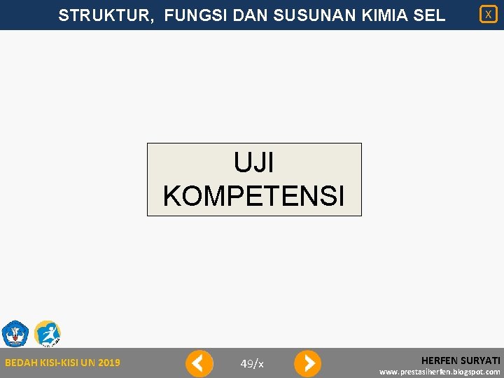 STRUKTUR, FUNGSI DAN SUSUNAN KIMIA SEL X UJI KOMPETENSI BEDAH KISI-KISI UN 2019 49/x