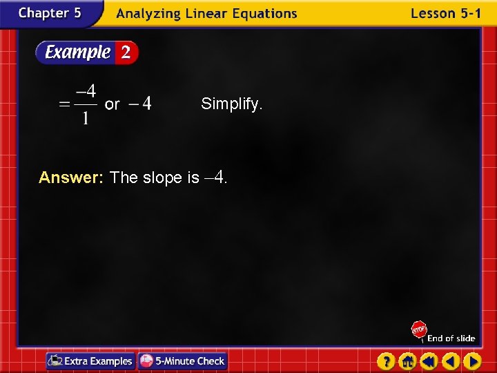 Simplify. Answer: The slope is – 4. 