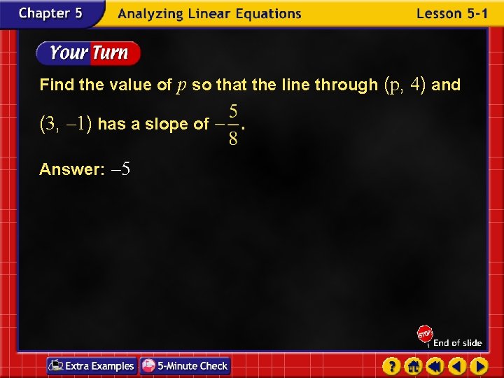 Find the value of p so that the line through (p, 4) and (3,