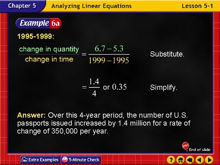 1995 -1999: Substitute. Simplify. Answer: Over this 4 -year period, the number of U.