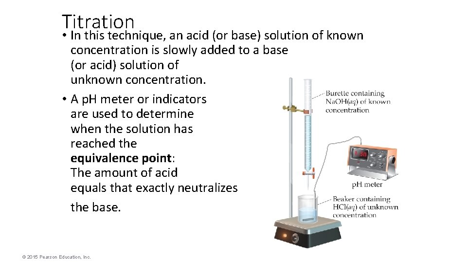 Titration • In this technique, an acid (or base) solution of known concentration is