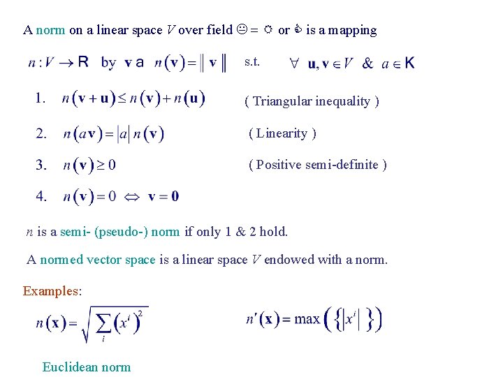 A norm on a linear space V over field K R or C is