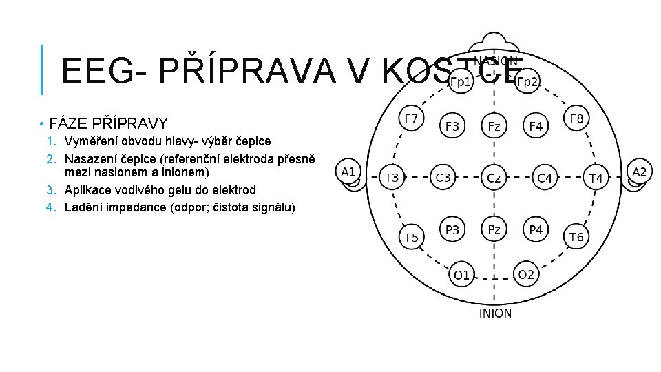 EEG- PŘÍPRAVA V KOSTCE • FÁZE PŘÍPRAVY 1. Vyměření obvodu hlavy- výběr čepice 2.
