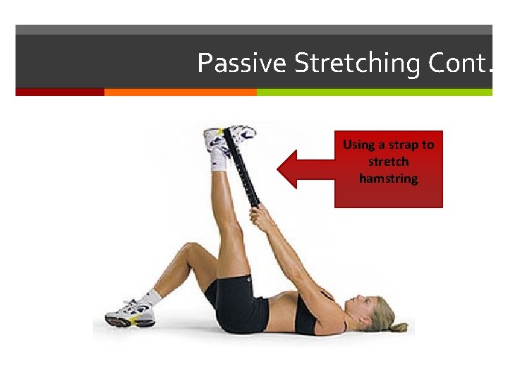 Passive Stretching Cont. Using a strap to stretch hamstring 