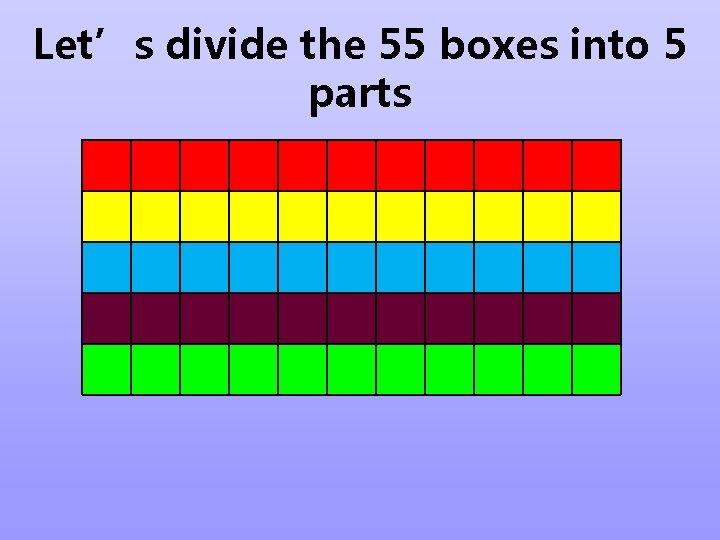 Let’s divide the 55 boxes into 5 parts 