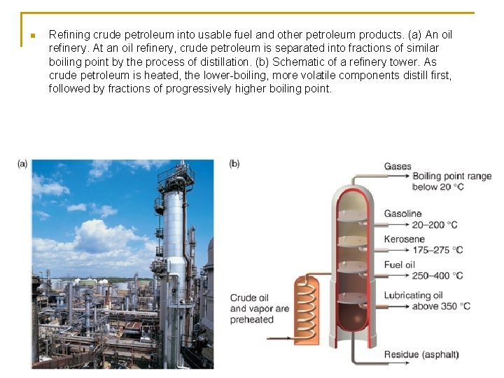 n Refining crude petroleum into usable fuel and other petroleum products. (a) An oil