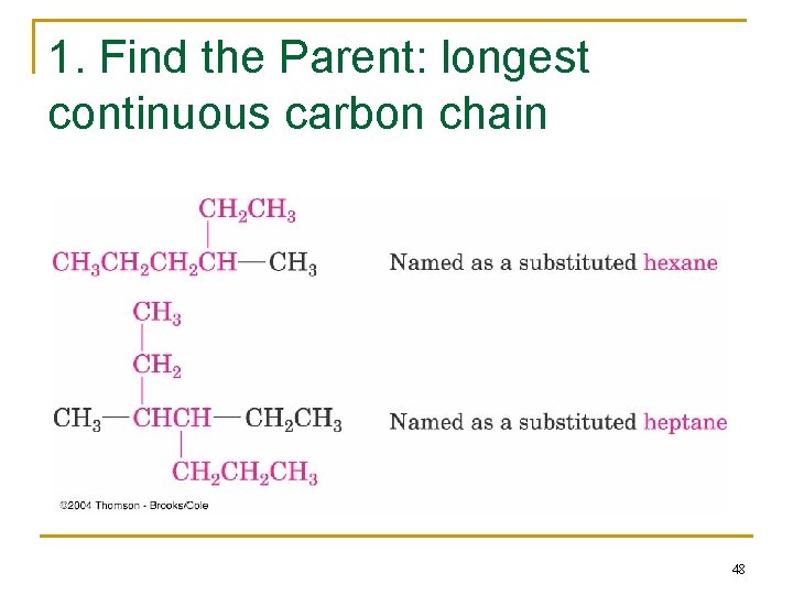 1. Find the Parent: longest continuous carbon chain 48 