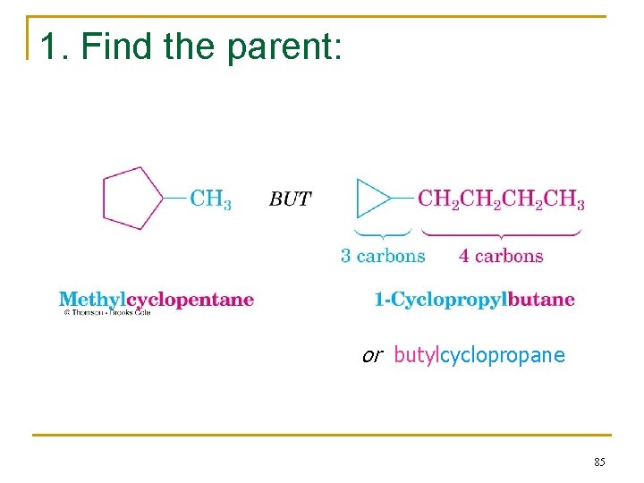 1. Find the parent: or butylcyclopropane 85 