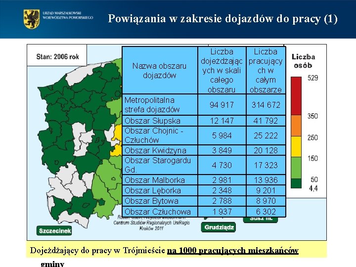 Powiązania w zakresie dojazdów do pracy (1) Nazwa obszaru dojazdów Metropolitalna strefa dojazdów Obszar