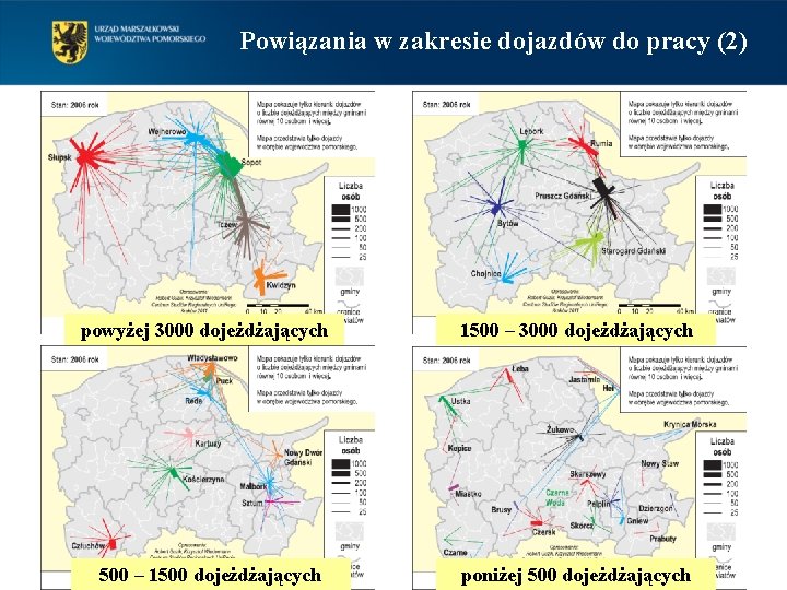 Powiązania w zakresie dojazdów do pracy (2) powyżej 3000 dojeżdżających 500 – 1500 dojeżdżających