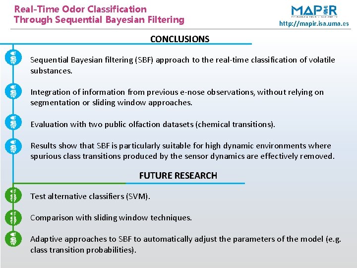 Real-Time Odor Classification Through Sequential Bayesian Filtering http: //mapir. isa. uma. es CONCLUSIONS Sequential