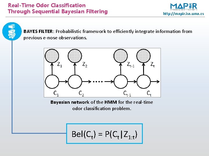 Real-Time Odor Classification Through Sequential Bayesian Filtering http: //mapir. isa. uma. es BAYES FILTER: