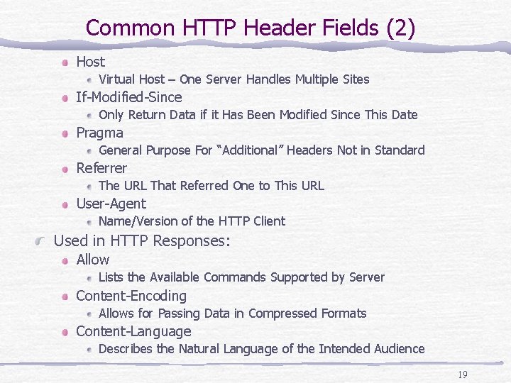Common HTTP Header Fields (2) Host Virtual Host – One Server Handles Multiple Sites