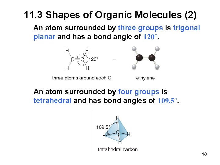 11. 3 Shapes of Organic Molecules (2) An atom surrounded by three groups is