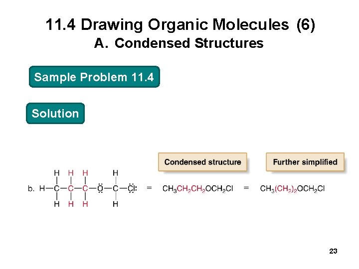 11. 4 Drawing Organic Molecules (6) A. Condensed Structures Sample Problem 11. 4 Solution